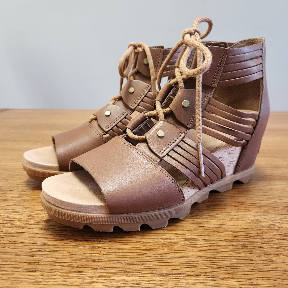 Sorel Joanie II Lace Huarache Sandal in Brown Leather Size 10.5